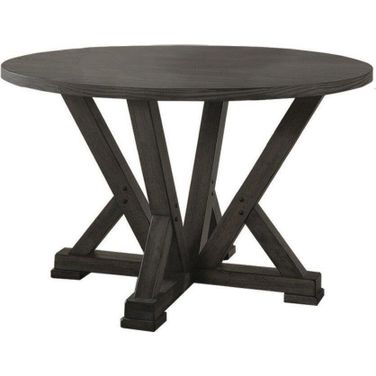 Solid Wood Round Dining Table In Antique Rustic Gray