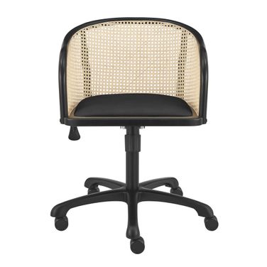 Solid Wood Steel and Cane Rattan Adjustable Swivel Rolling Office Chair In Black