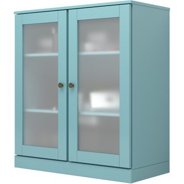 Solid Wood Tv Stand With Frosted Glass Doors And Adjustable Shelves In Aqua