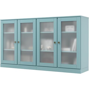 Solid Wood Tv Stand With Frosted Glass Doors And Adjustable Shelves In Aqua
