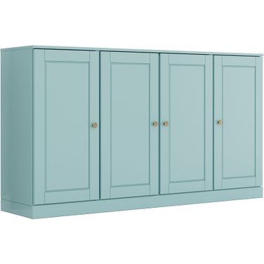 Solid Wood Tv Stand With Raised Panel Doors And Adjustable Shelves In Aqua