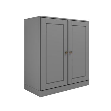 Solid Wood Tv Stand With Raised Panel Doors And Adjustable Shelves In Gray