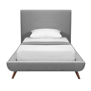 Solid Wood Twin Upholstered Linen Bed In Gray