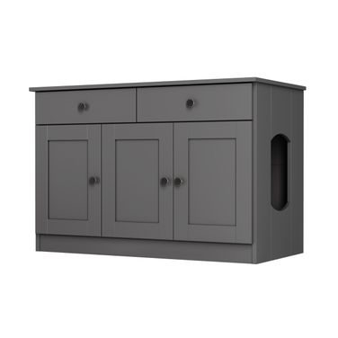 Solid Wood Ziva 3-Door Cat Litter Box Enclosure In Gray