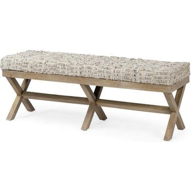 Solis Ii Brown Base Beige Woven Leather Cushion Accent Bench