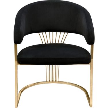 Solstice Dining Chair in Black Velvet with Polished Gold Metal Frame