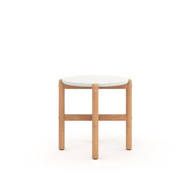 Solstice Outdoor Solid Wood End Table with Terazzo Top In Beige