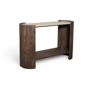 Solstice Travertine and Mango Wood Console Table In Brown