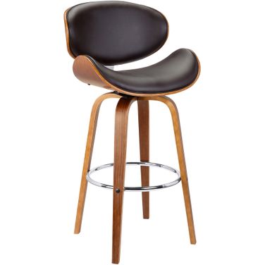 Solvang 26 Inch Swivel Brown Faux Leather and Walnut Wood Counter Stool
