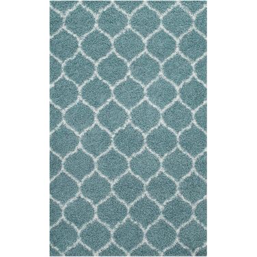 Solvea Moroccan Trellis 8X10 Shag Area Rug In Aqua Blue and Ivory