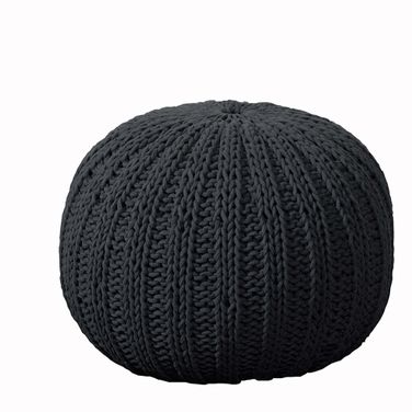 Solvo Cableknit All-Natural Cotton Ottoman Pouf In Black