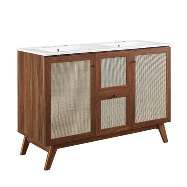 Soma 48 Inch Double Sink Bathroom Vanity In Walnut and White