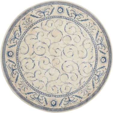 Somerset Ivory and Blue 5'6" x 5'6" Round Area Rug