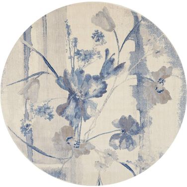 Somerset Ivory and Blue 7'9" x 7'9" Round Area Rug