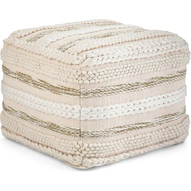 Sommer Handloom Woven Pattern Square Pouf In Natural