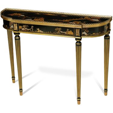 Song Console Table In Chinoiserie Black and Brass