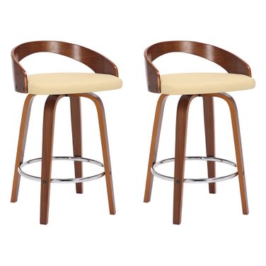 Sonia 26 Inch Counter Height Swivel Bar Stool Set of 2 In Cream and Walnut