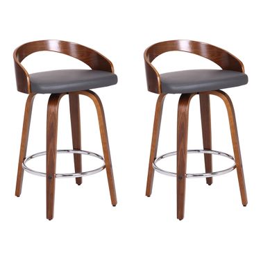 Sonia 26 Inch Counter Height Swivel Bar Stool Set of 2 In Gray and Walnut