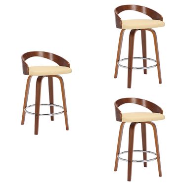 Sonia 26 Inch Counter Height Swivel Bar Stool Set of 3 In Cream and Walnut