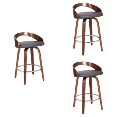 Sonia 26 Inch Counter Height Swivel Bar Stool Set of 3 In Gray and Walnut