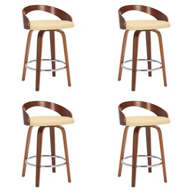 Sonia 26 Inch Counter Height Swivel Bar Stool Set of 4 In Cream and Walnut