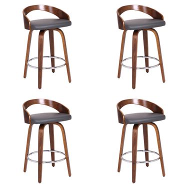 Sonia 26 Inch Counter Height Swivel Bar Stool Set of 4 In Gray and Walnut