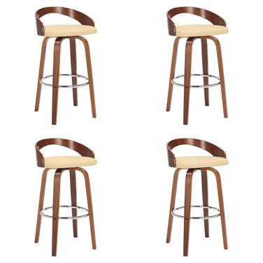 Sonia 30 Inch Bar Height Swivel Bar Stool Set of 4 In Cream and Walnut