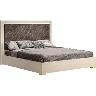 Sonia Queen Bed In Pearl Metallic And Brown Marble