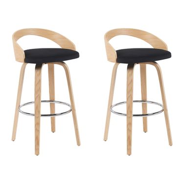 Sonia Swivel Bar Height Stool Set of 2 In Black and Patterned Oak