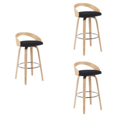 Sonia Swivel Bar Height Stool Set of 3 In Black and Patterned Oak