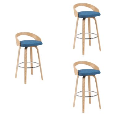Sonia Swivel Bar Height Stool Set of 3 In Blue and Patterned Oak