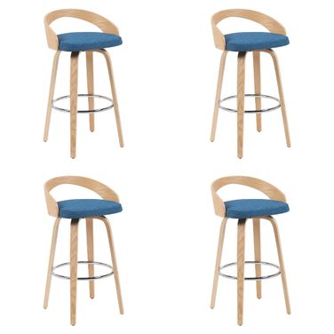Sonia Swivel Bar Height Stool Set of 4 In Blue and Patterned Oak