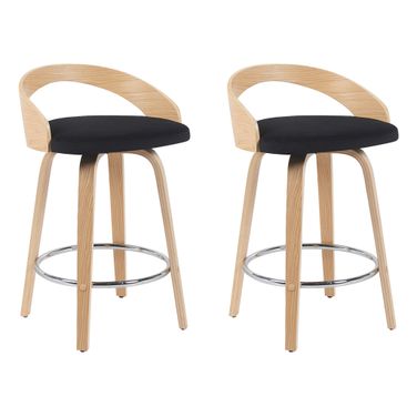 Sonia Swivel Counter Height Bar Stool Set of 2 In Black and Patterned Oak