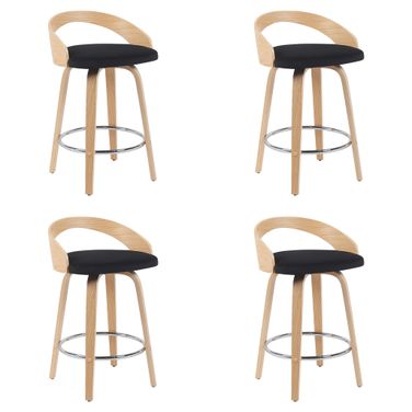Sonia Swivel Counter Height Bar Stool Set of 4 In Black and Patterned Oak