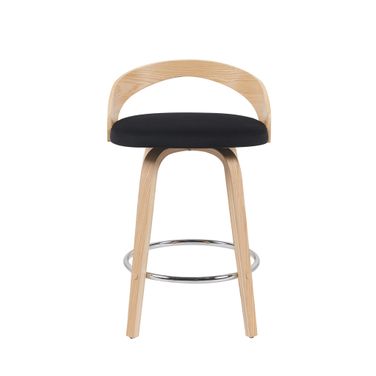 Sonia Swivel Counter Height Barstool with Upholstered Seat and Wood Finish In Oak and Black