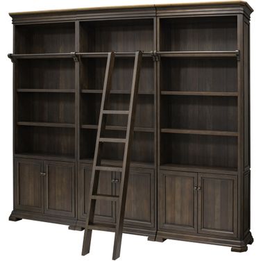 Sonoma Executive Bookcase Wall with Wood Ladder In Dark Roast