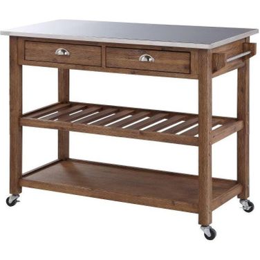 Sonoma Kitchen Cart With Stainless Steel Top In Barnwood Wire-Brush