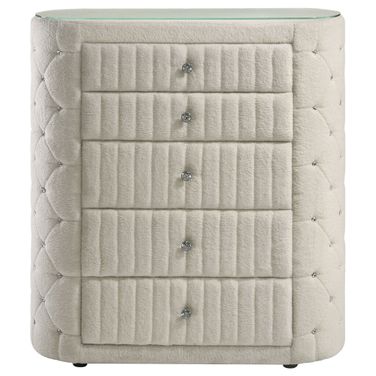 Sonya 5-Drawer Upholstered Bedroom Chest of Drawers In Ivory