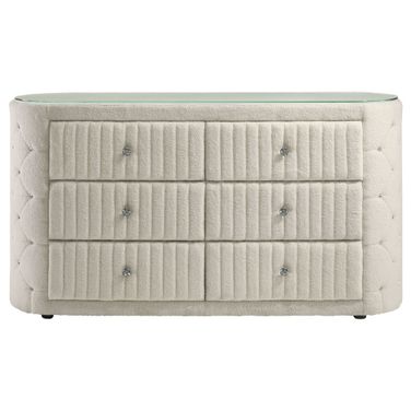 Sonya 6-Drawer Upholstered Bedroom Dresser In Ivory