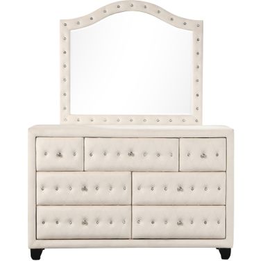 Sophia Crystal Tufted 7-Drawer Dresser In Cream
