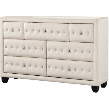 Sophia Crystal Tufted 7-Drawer Dresser In Cream