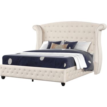 Sophia Crystal Tufted Queen Bed In Cream