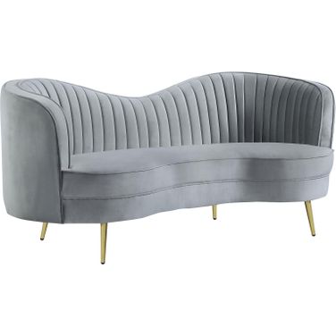 Sophia Upholstered Loveseat with Camel Back Grey and Gold