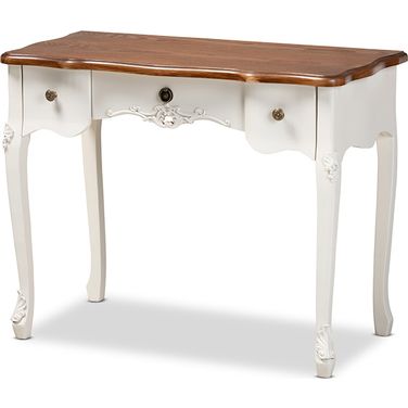 Sophie Classic Traditional French Country White And Brown Finished Small 3-Drawer Wood Console Table