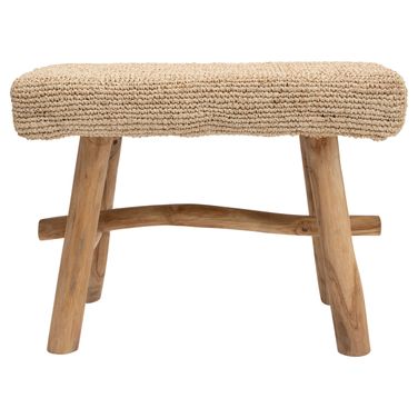 Sophie Woven Mendong and Teakwood Stool In Natural