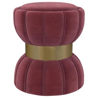 Sora Round Upholstered Ottoman In Berry