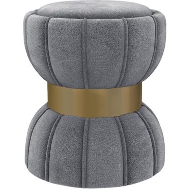 Sora Round Upholstered Ottoman In Grey
