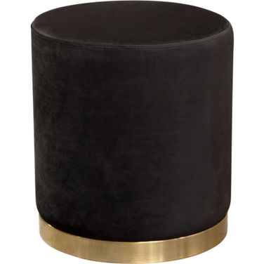 Sorbet Round Accent Ottoman in Black Velvet with Gold Metal Band Accent