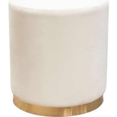 Sorbet Round Accent Ottoman in Cream Velvet with Gold Metal Band Accent