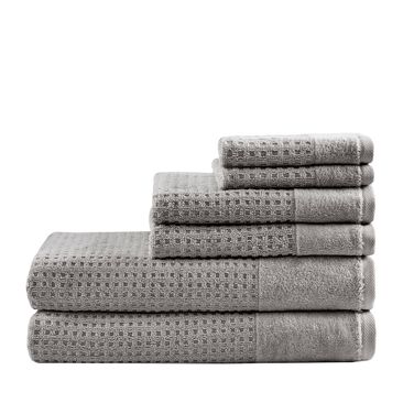 Spa Waffle Cotton Waffle Jacquard Antimicrobial Bath Towel 6 Piece Set In Charcoal